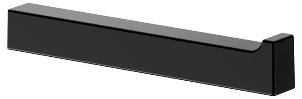 Schwarzer, mattierter Rollenhalter von Keuco, rechteckige Form mit einer Aussparung an der Oberseite zur Befestigung. Minimalistisches Design für Bad- oder Küchenanwendungen.
